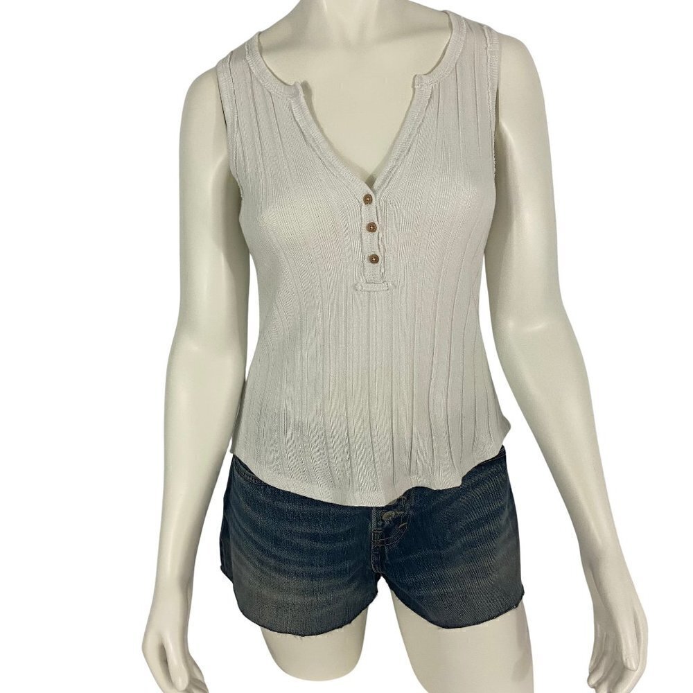 Buckle White Crow Tank Top Women's Size M White Cotton Sleeveless V Neck New